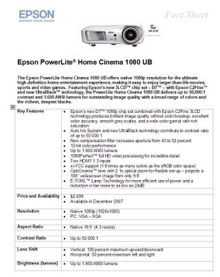 Illustration for article titled Epson to Ship Lowest-Priced 1080p Projector Yet